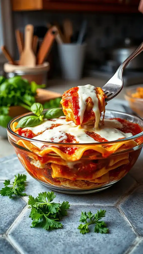 microwave lasagna in bowl