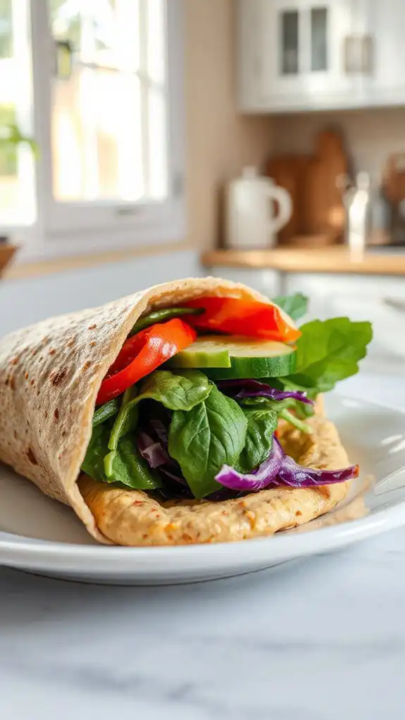 microwave veggie hummus wrap