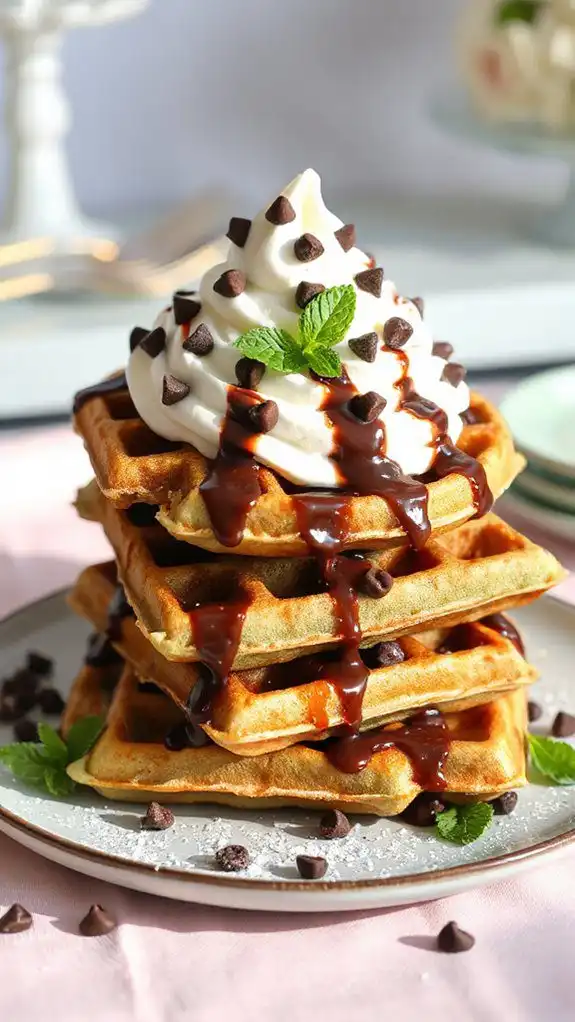 mint chocolate chip waffles