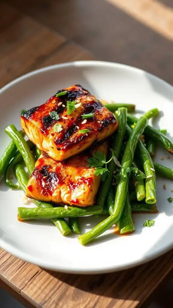 miso glazed salmon with green beans