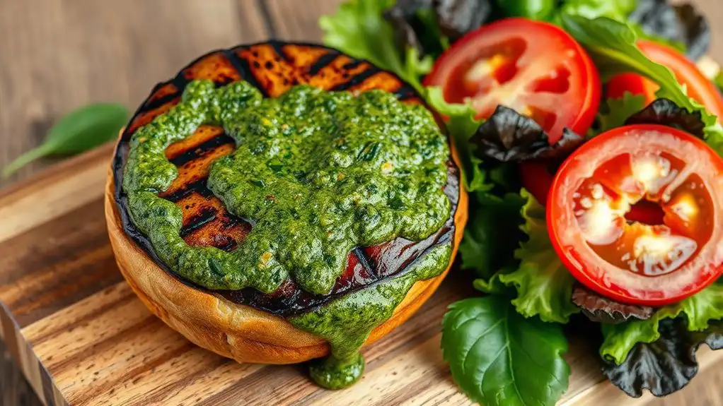 mushroom burger with pesto