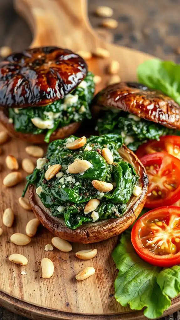 mushroom spinach stuffed burgers
