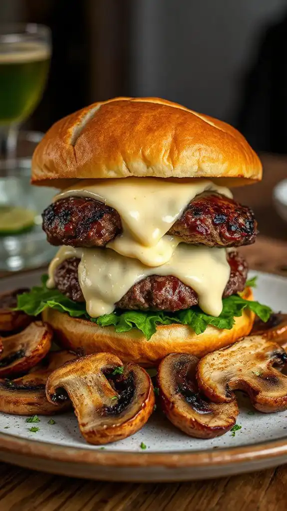 mushroom swiss burger topped