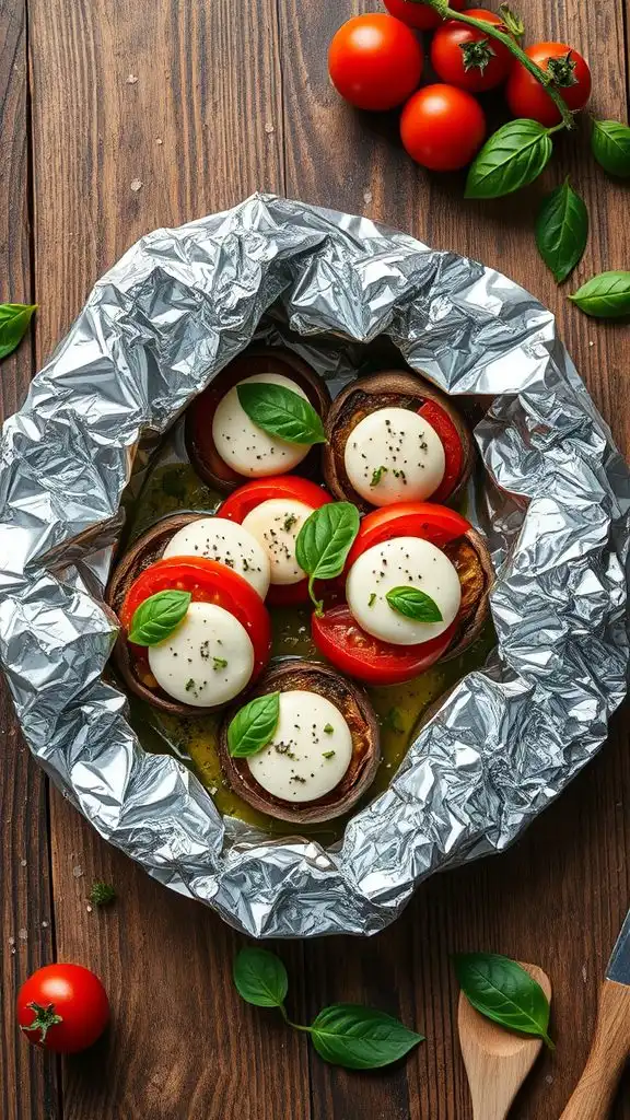 mushrooms filled with caprese ingredients