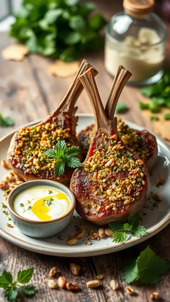 nut crusted lamb with sauce