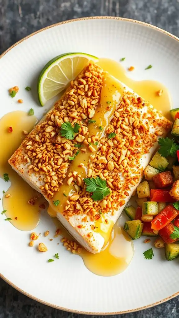 nut crusted tilapia with sauce