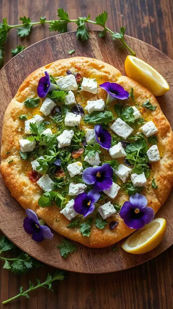 pansy topped herb flatbread recipe pansy topped herb flatbread recipe
