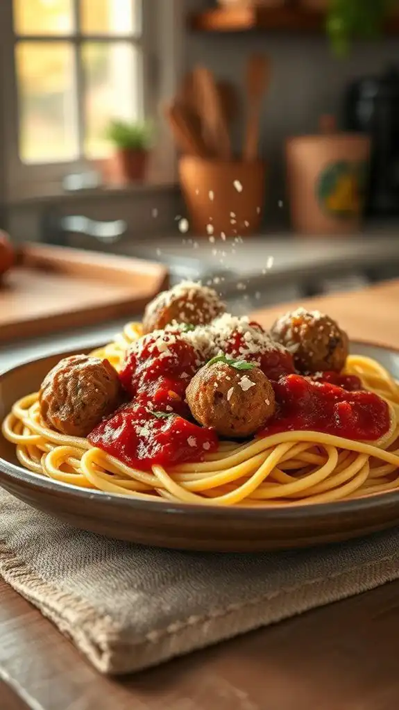 pasta dish with meatballs