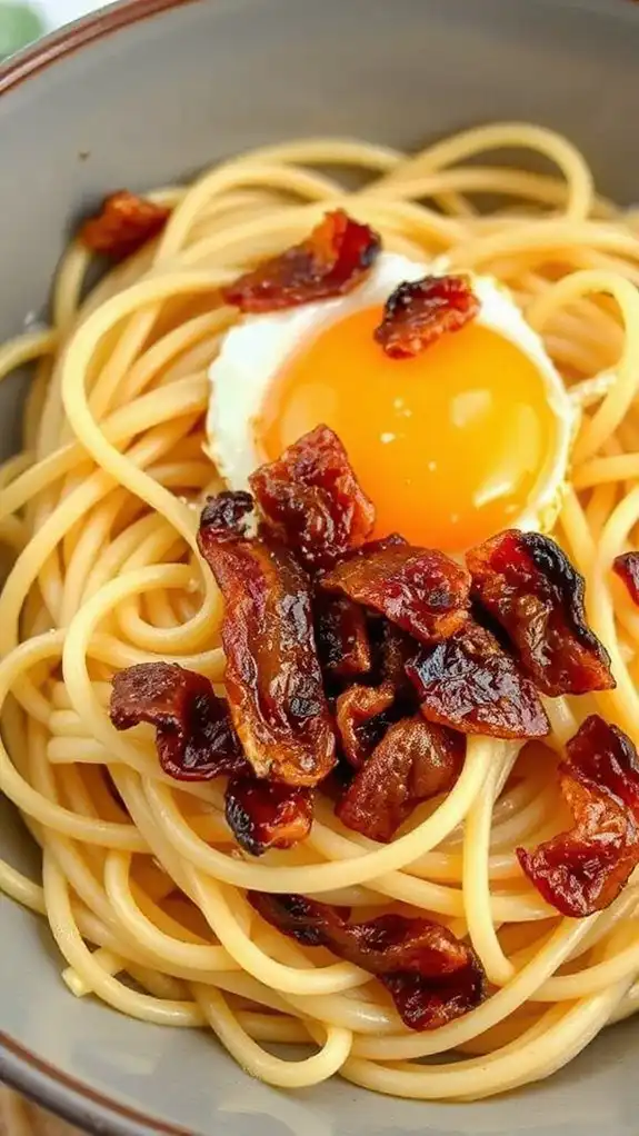 pasta eggs bacon breakfast