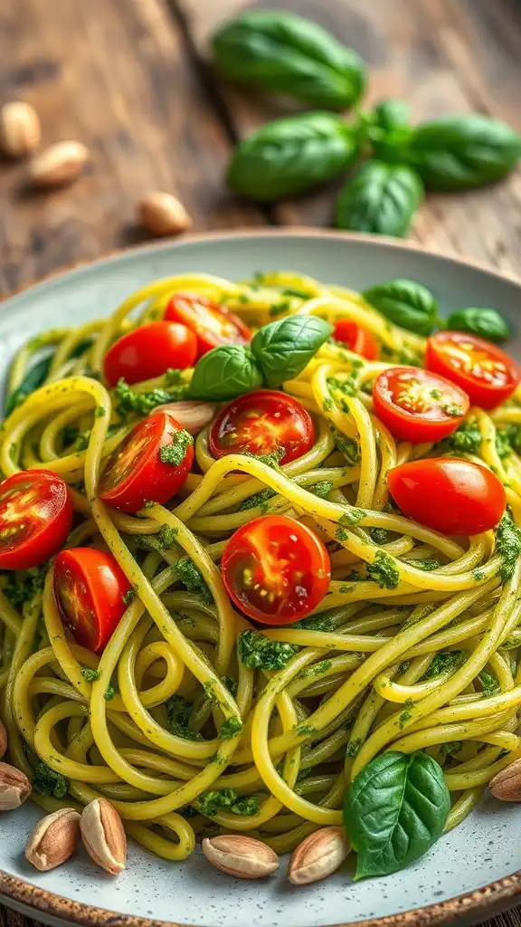 pasta with pesto and tomatoes