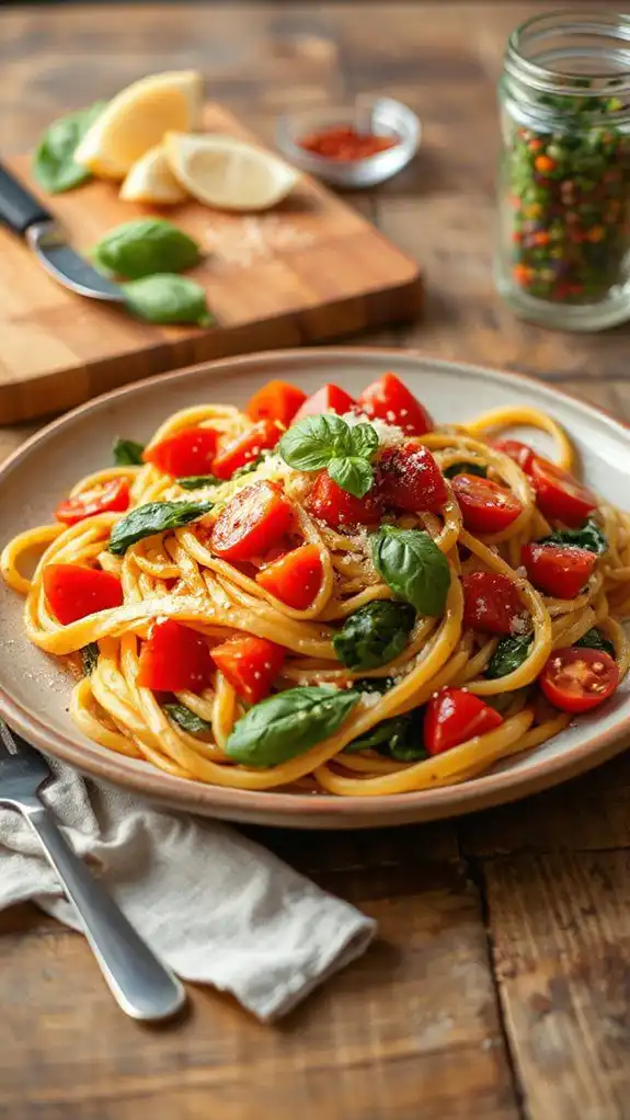 pasta with tomato spinach