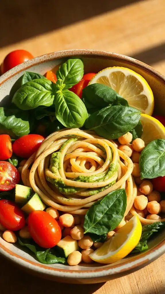 pasta with veggie bowl