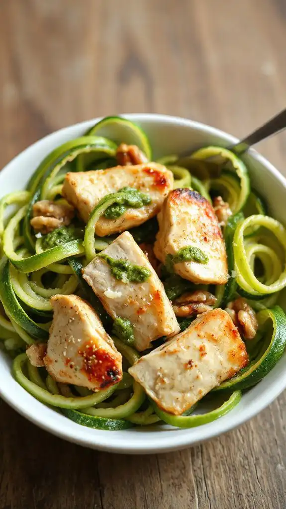 pesto chicken over zucchini noodles