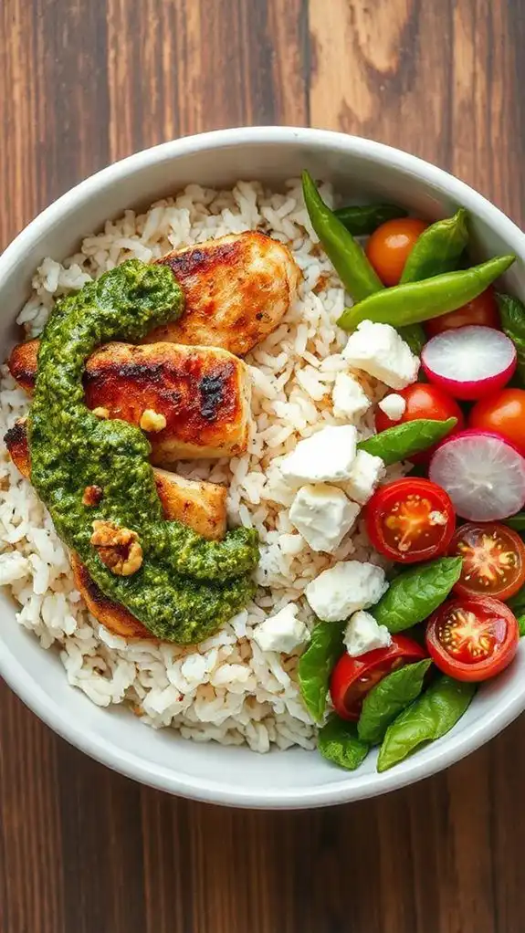 pesto chicken rice bowl