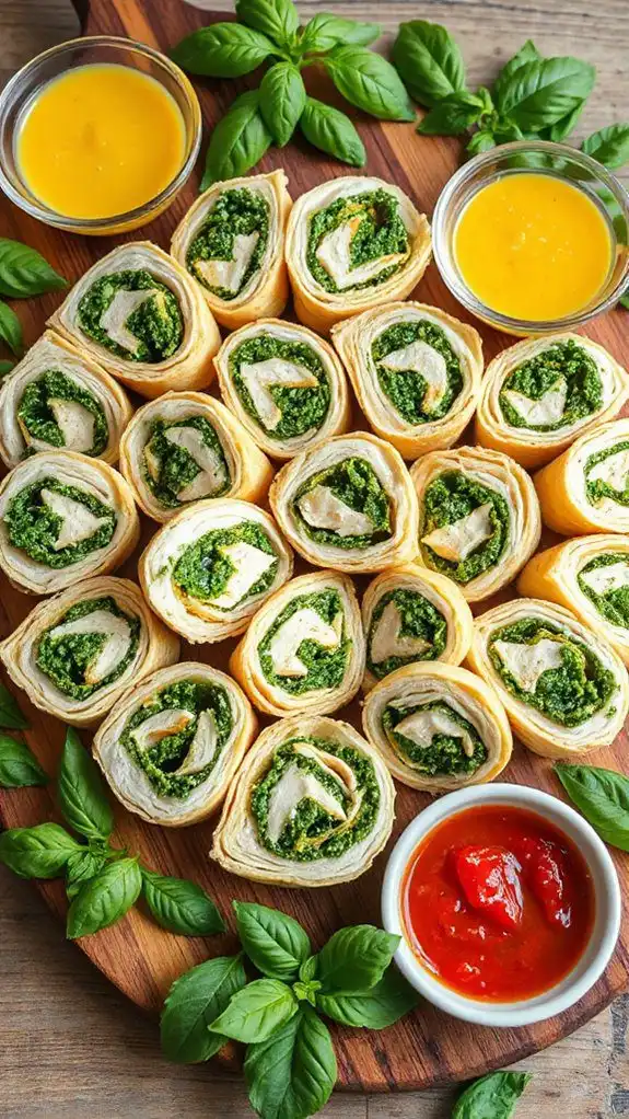 pesto chicken rolled snacks