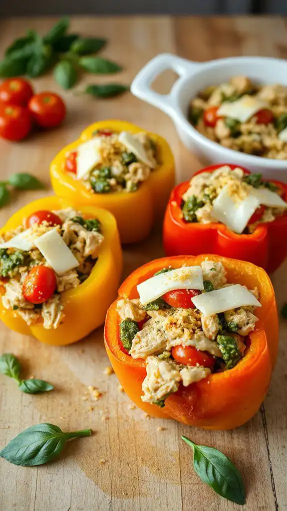 pesto chicken stuffed peppers pesto chicken stuffed peppers