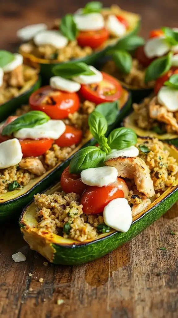 pesto chicken stuffed zucchini