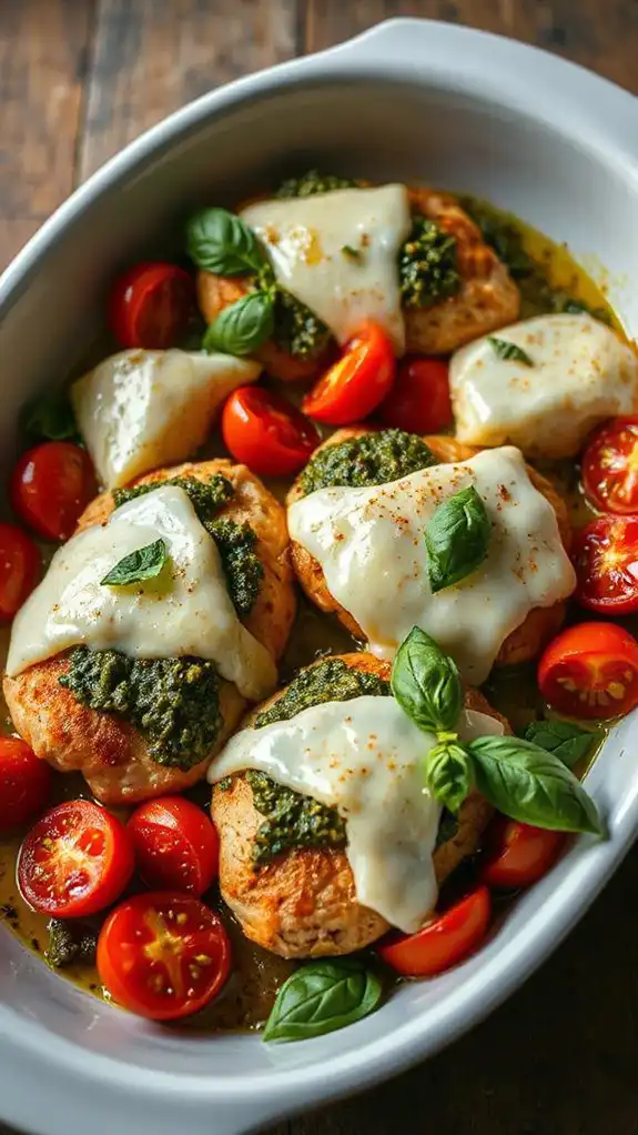 pesto chicken topped mozzarella