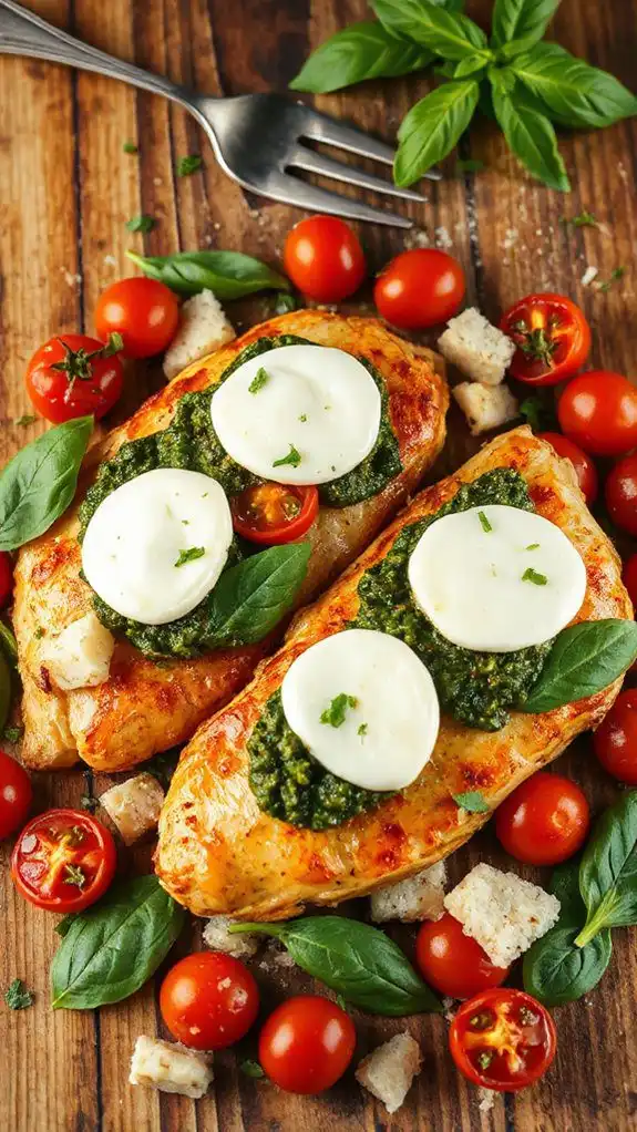 pesto chicken topped mozzarella