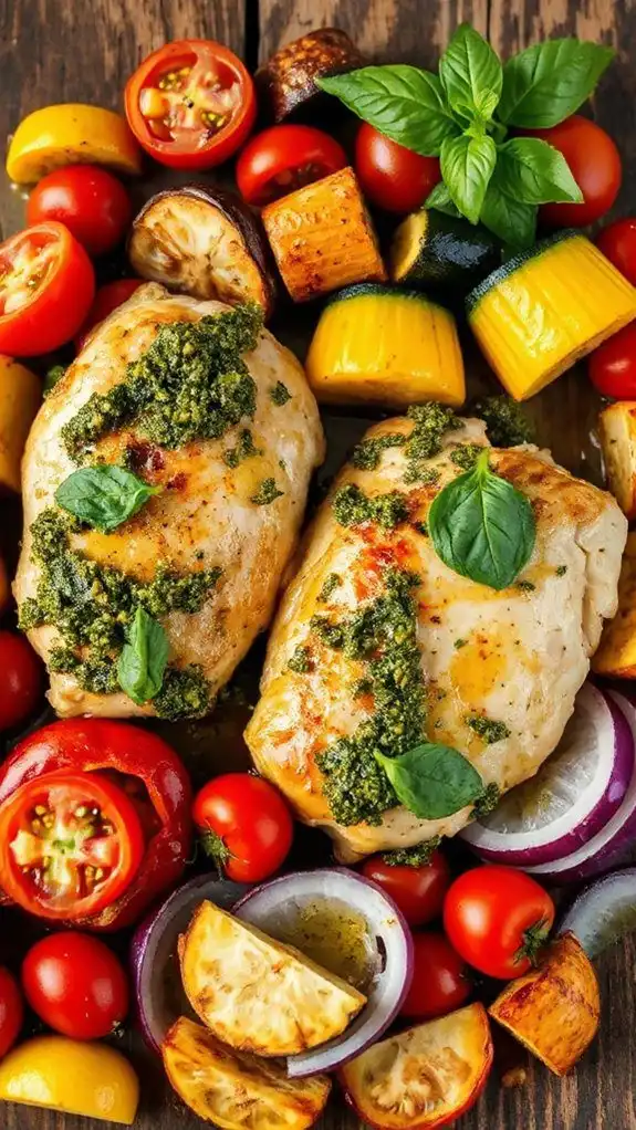 pesto chicken vegetable dish