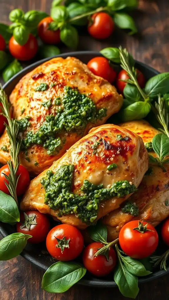 pesto infused baked chicken thighs pesto infused baked chicken thighs
