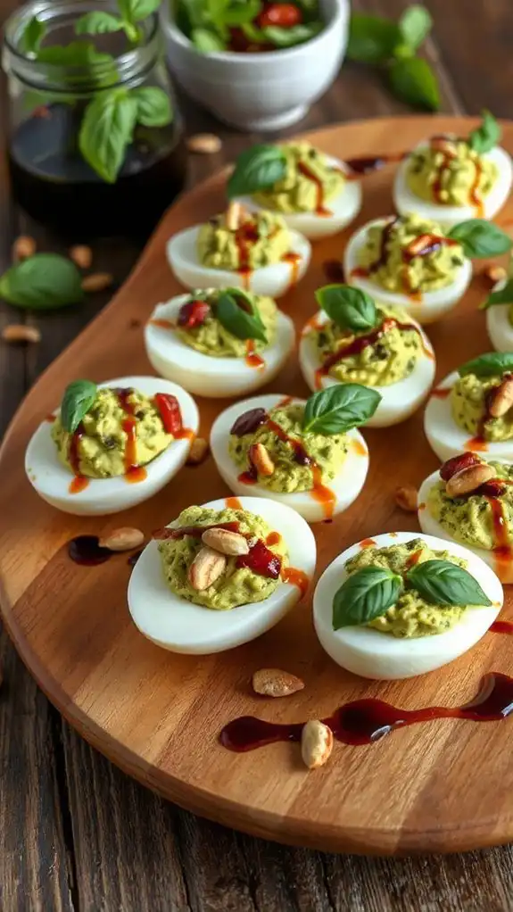 pesto infused deviled eggs