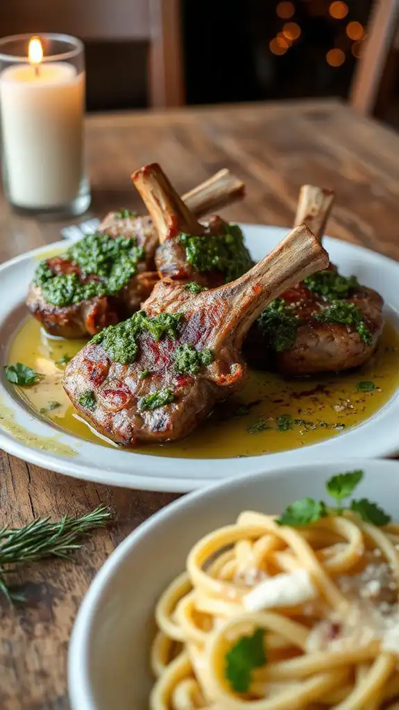 pesto lamb chops with pasta