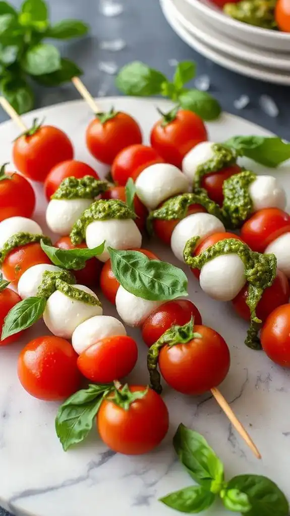 pesto mini caprese skewers pesto mini caprese skewers