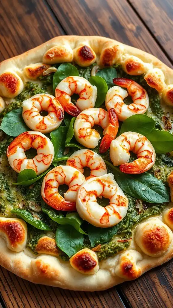 pesto shrimp spinach pizza