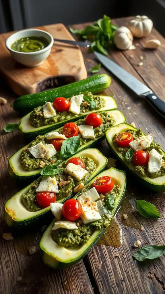 pesto stuffed zucchini boats