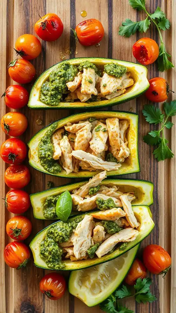 pesto stuffed zucchini chicken boats