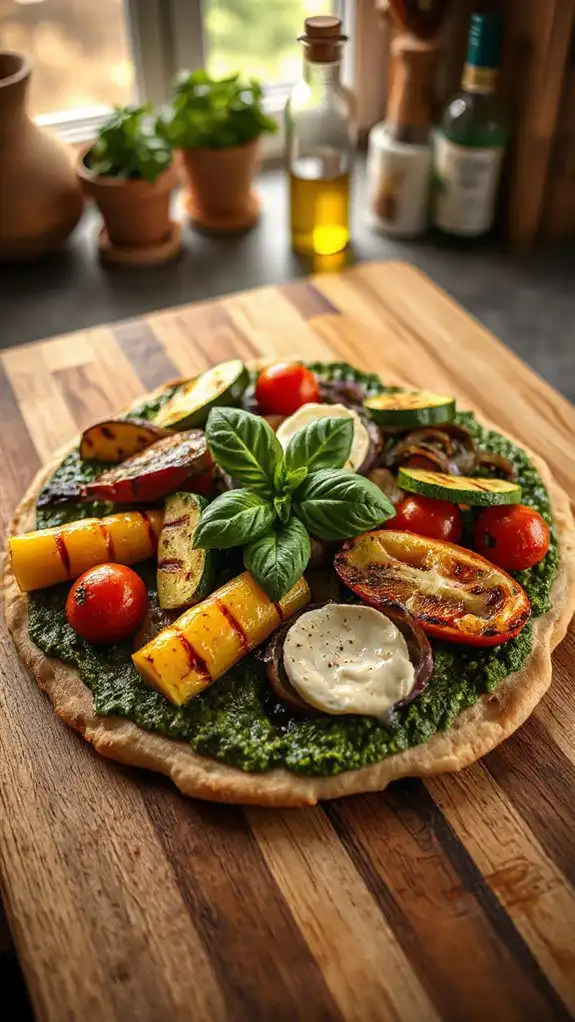 pesto topped grilled flatbread