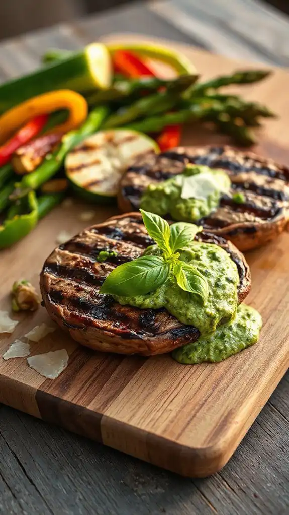 pesto topped grilled mushrooms pesto topped grilled mushrooms