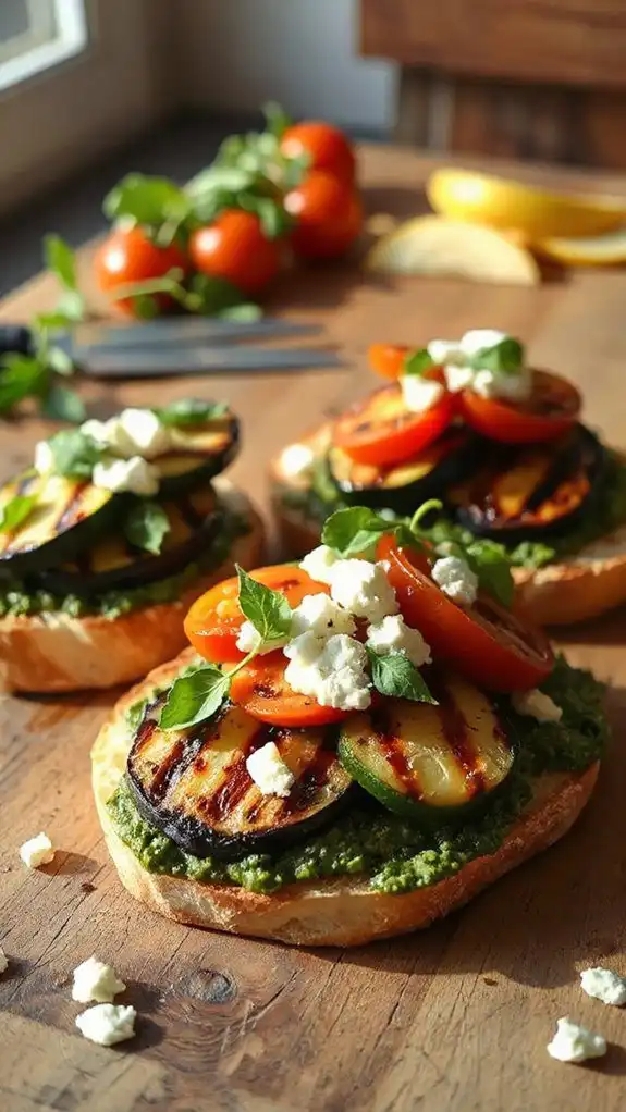 pesto topped grilled vegetable tartine