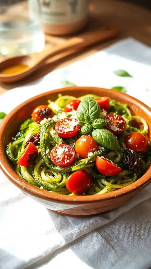 pesto zoodles with sun dried tomatoes pesto zoodles with sun dried tomatoes