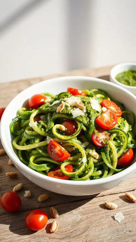pesto zoodles with tomatoes
