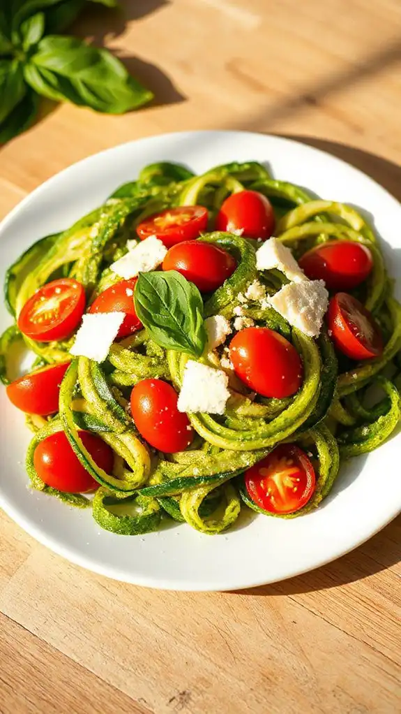 pesto zucchini noodles tomatoes