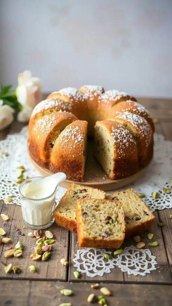 pistachio lavender flavored coffee cake