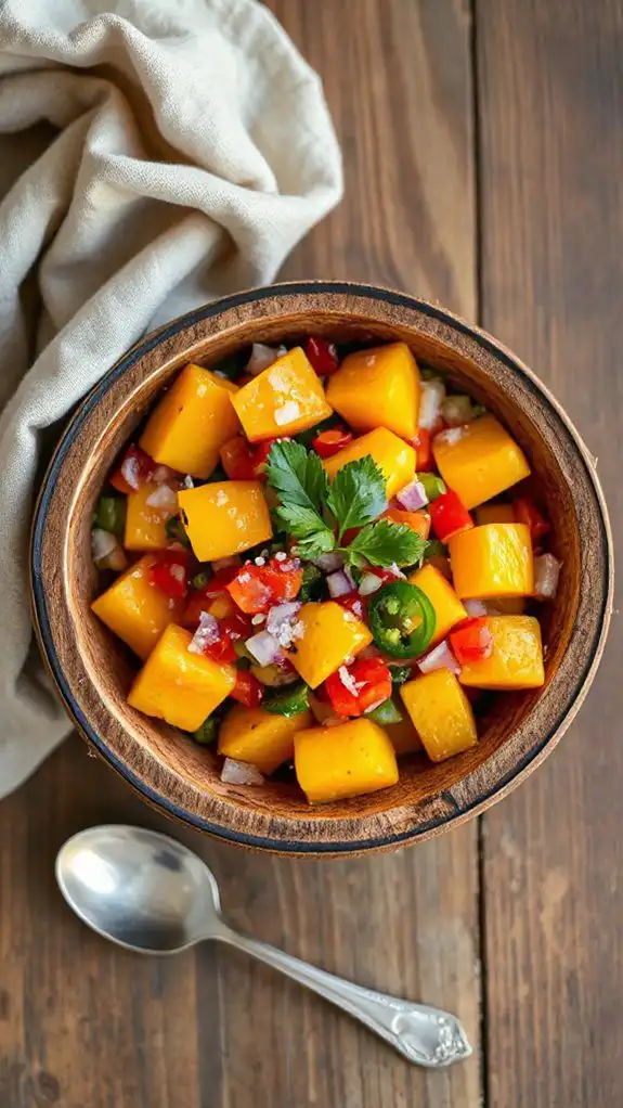 preparing fresh mango salsa