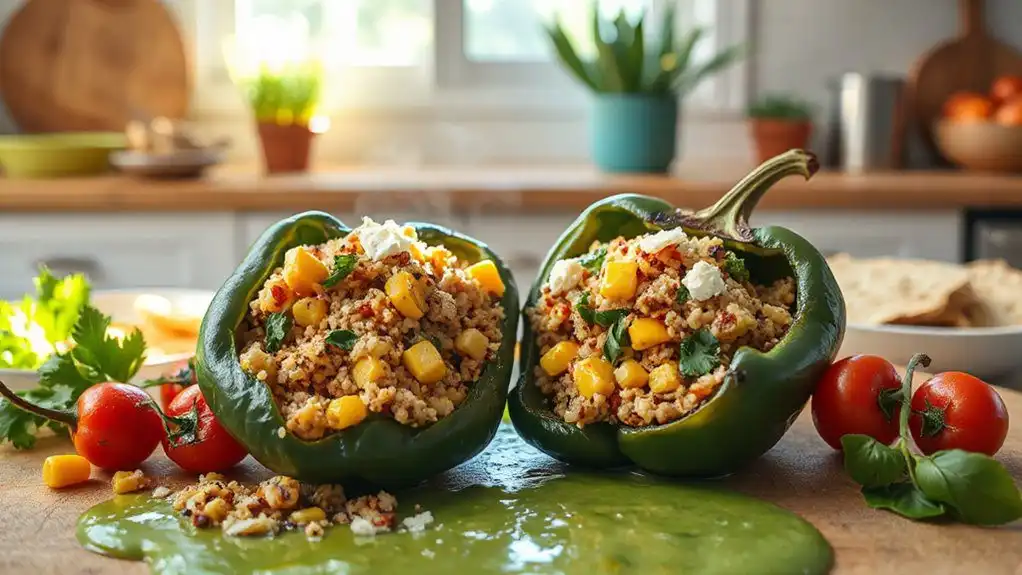 quinoa and corn stuffed poblanos