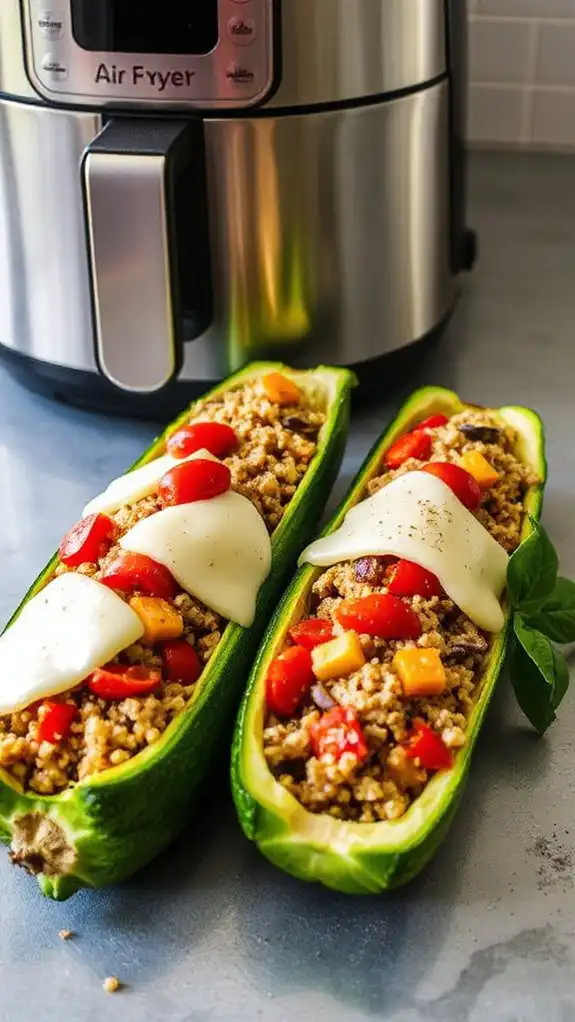 quinoa filled air fried zucchini