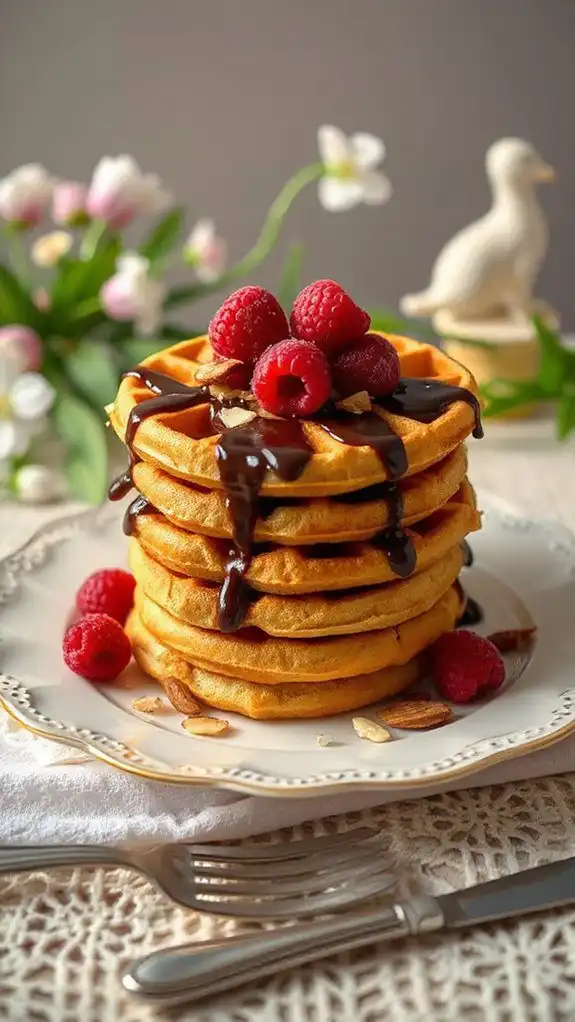 raspberry almond waffles drizzle