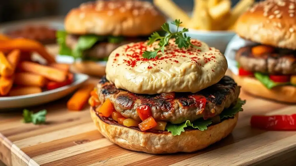 roasted pepper hummus burgers