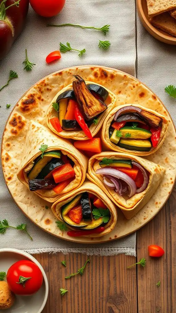 roasted vegetable hummus wraps
