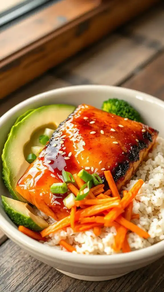 salmon bowl with teriyaki glaze