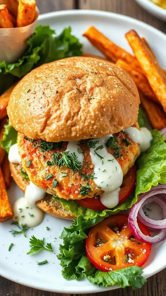 salmon burger with sauce