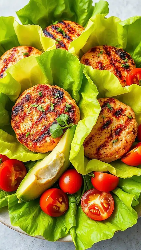 salmon burgers in lettuce