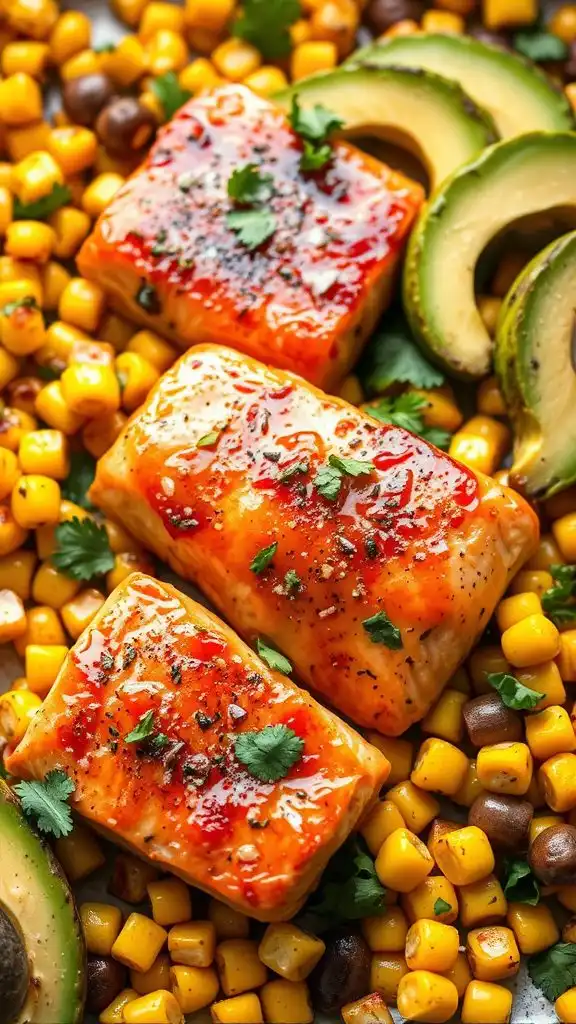salmon corn avocado dish