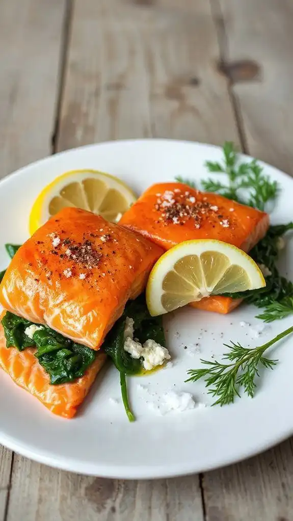 salmon filled with spinach