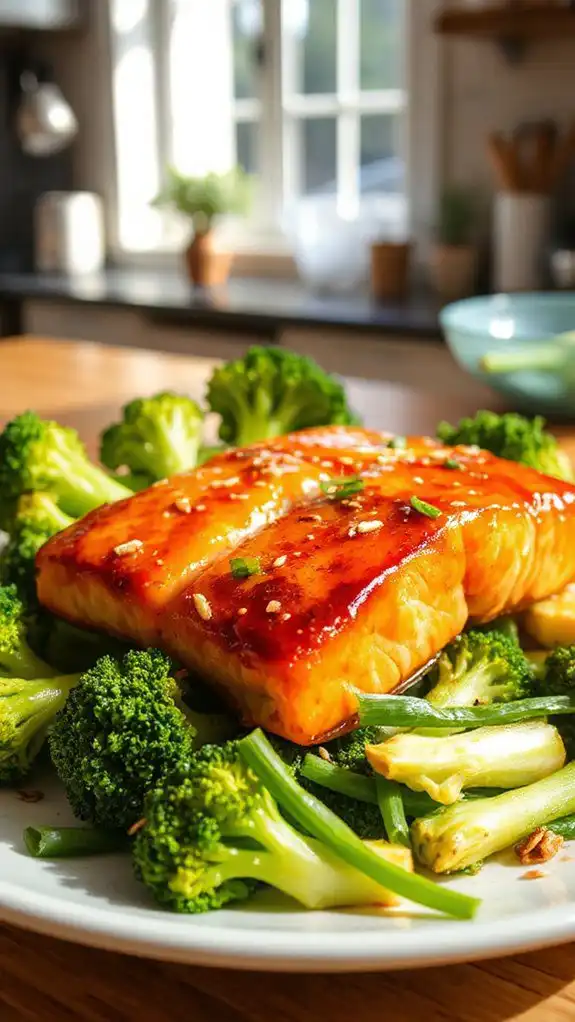 salmon glazed with broccoli salmon glazed with broccoli